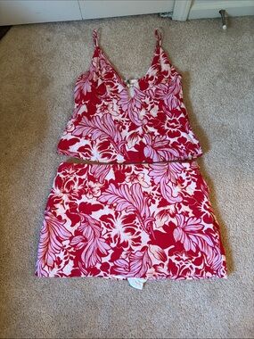Red & Pink Floral Matching Set - Skort and Top - Women